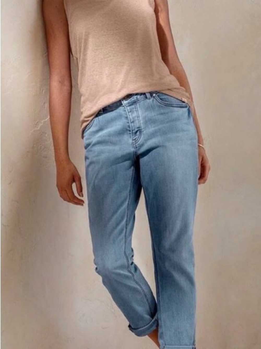 Prana Buxton Pale Blue Relaxed Boyfriend Crops Size 12